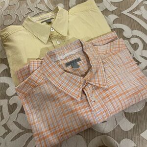 Men's Casual Orange and Yellow Plaid Shirts